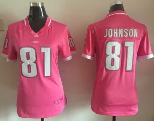 Nike Lions #81 Calvin Johnson Pink Women's Stitched NFL Elite Bubble Gum Jersey